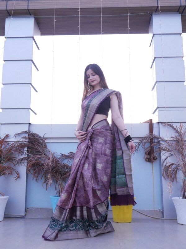 Brocate Katan Silk with Fancy Block Print Saree - Vastra ShringarSAREEVastra ShringarVastra ShringarBrocate Katan Silk with Fancy Block Print Saree