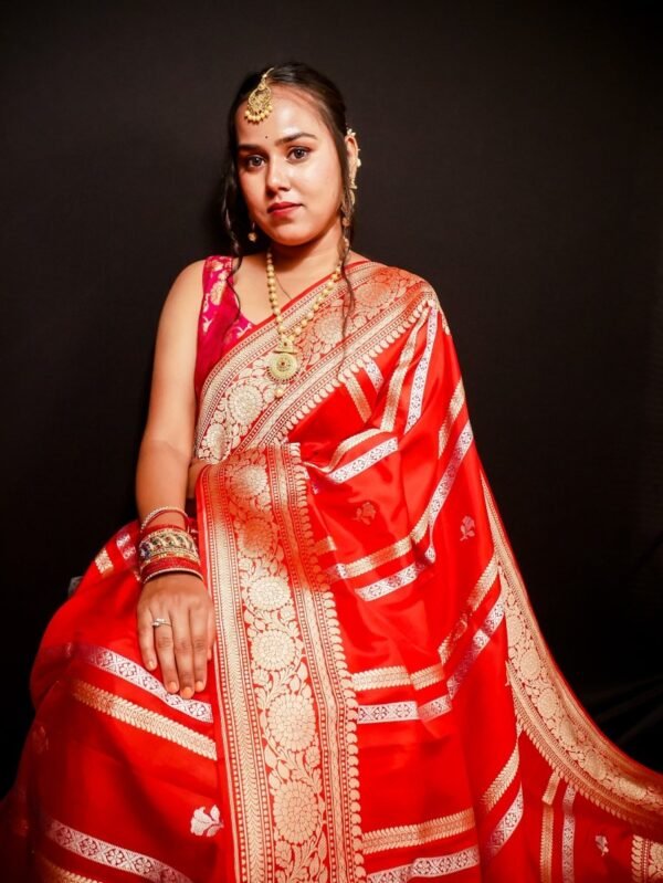 Pure Katan Silk Saree with Stunning Stripe Booties - Vastra ShringarSAREEVastra ShringarVastra ShringarPure Katan Silk Saree with Stunning Stripe Booties